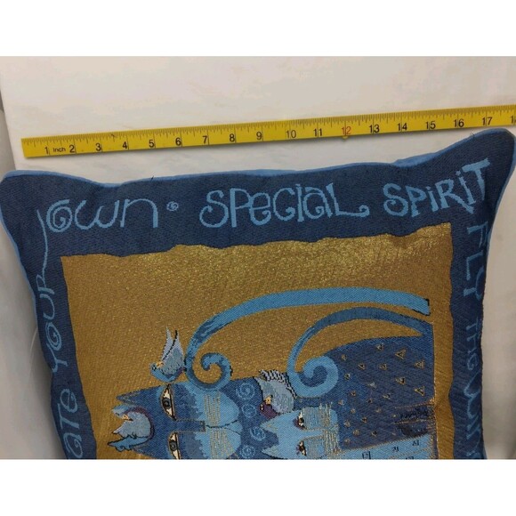 Laurel Burch Blue Indigo Cats Tapestry Throw Pillow Metallic Gold Accents 17" - Picture 12 of 13